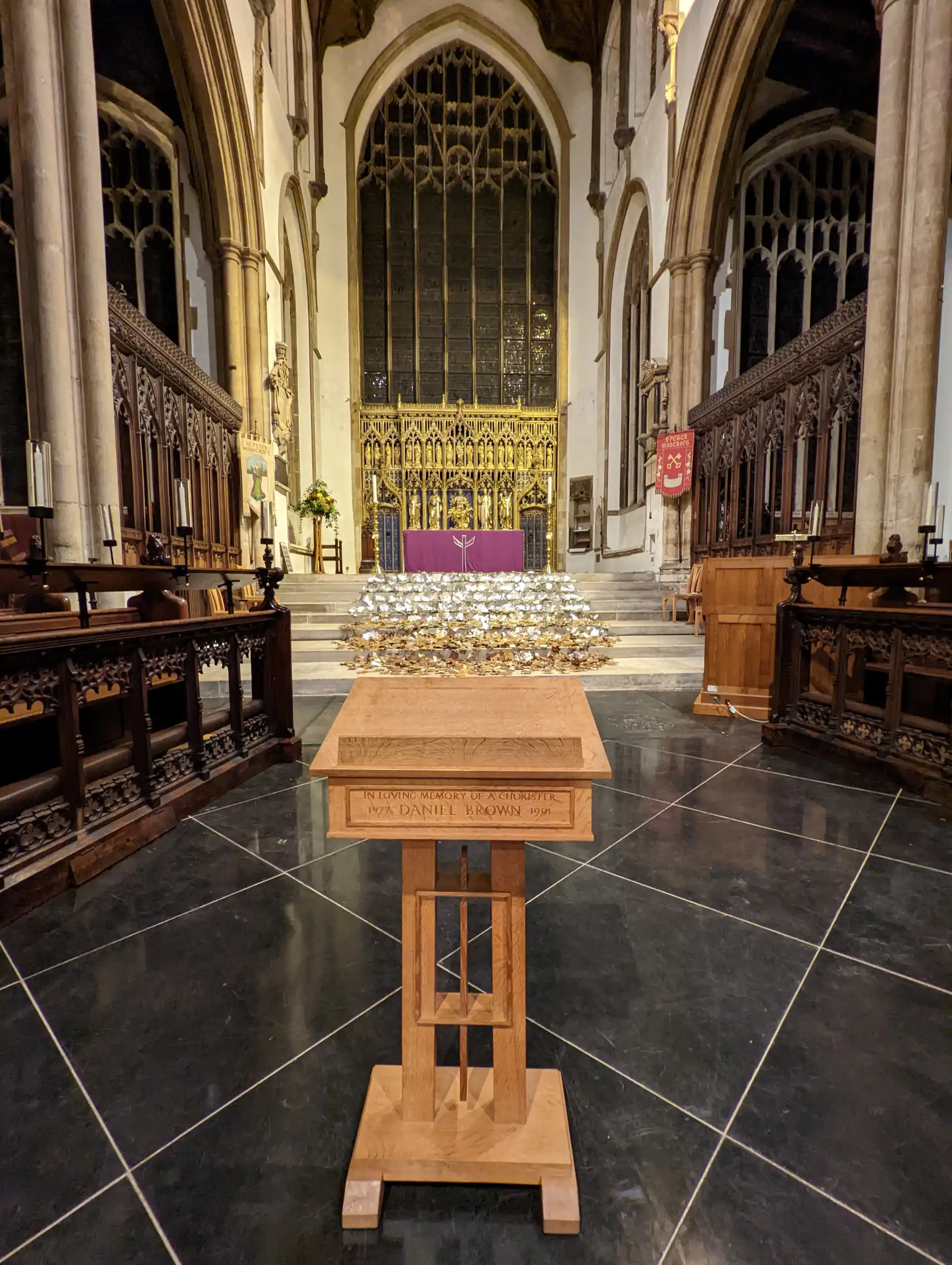 Choir stalls with music desk